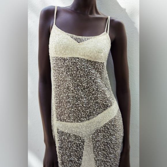 ZARA ~ BEADED SEQUIN FITTED DRESS - Picture 3 of 15